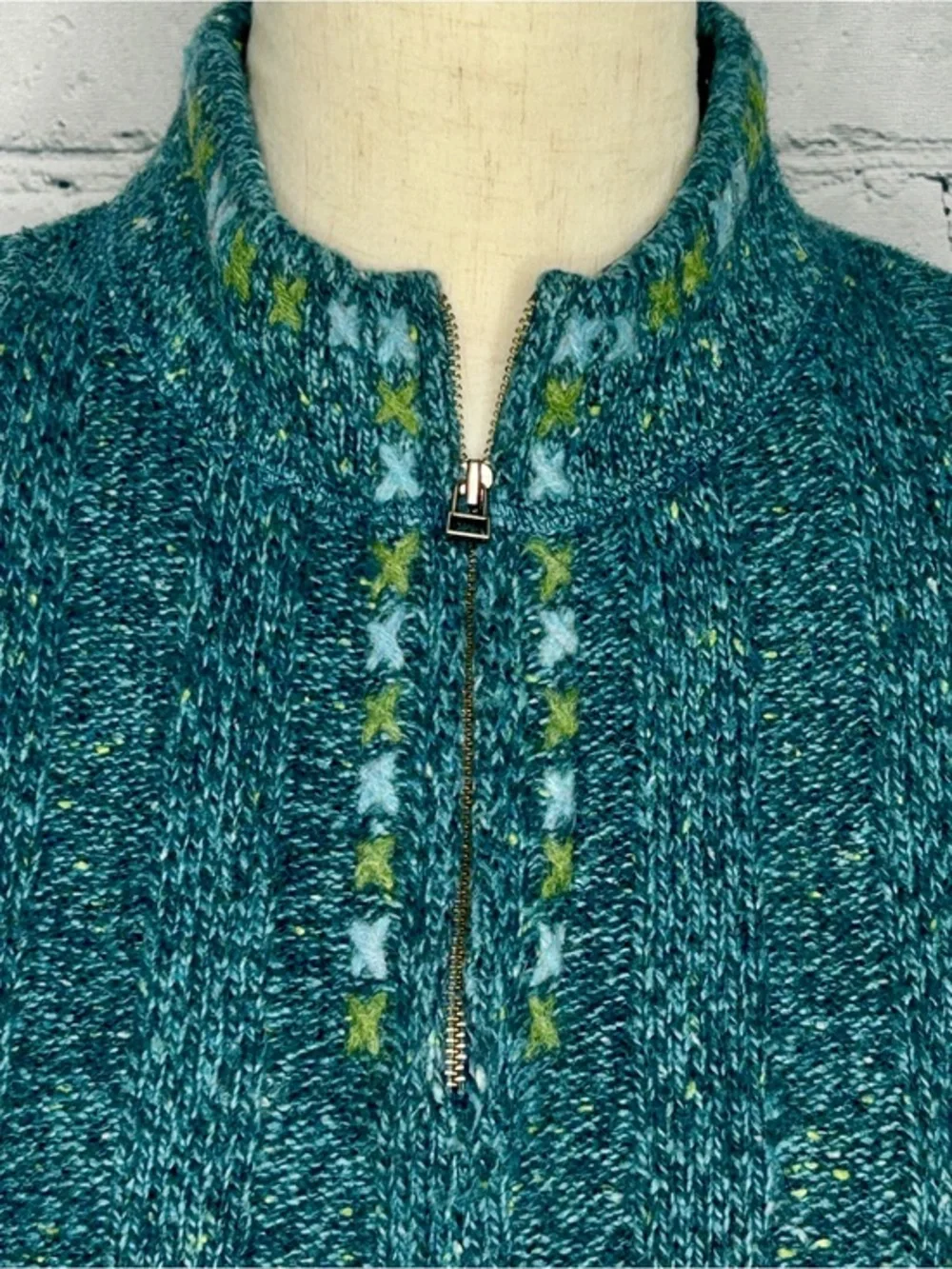 Vintage Woolrich Sweater Womens Large Wool Blend Quarter Zip Mock Neck Blue USA